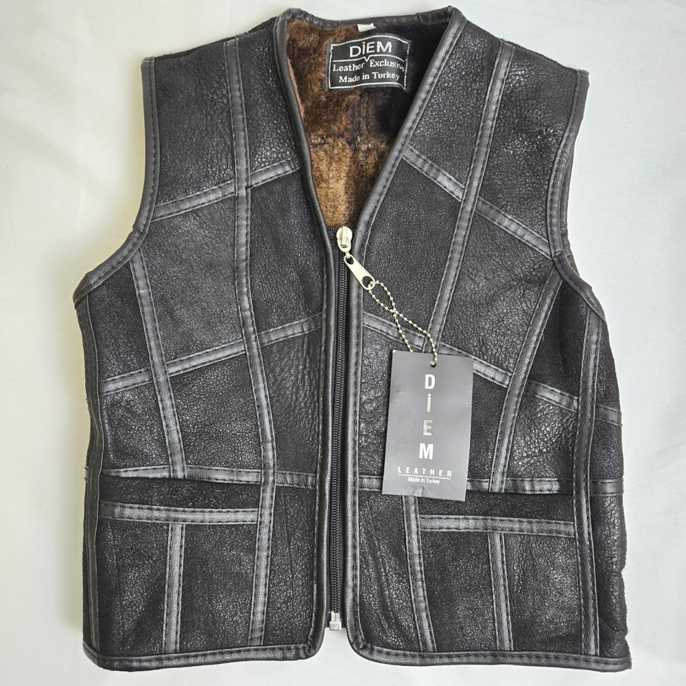 Diem 100% Lambskin Leather Vest, Made in Turkey, Boys Size 1, New